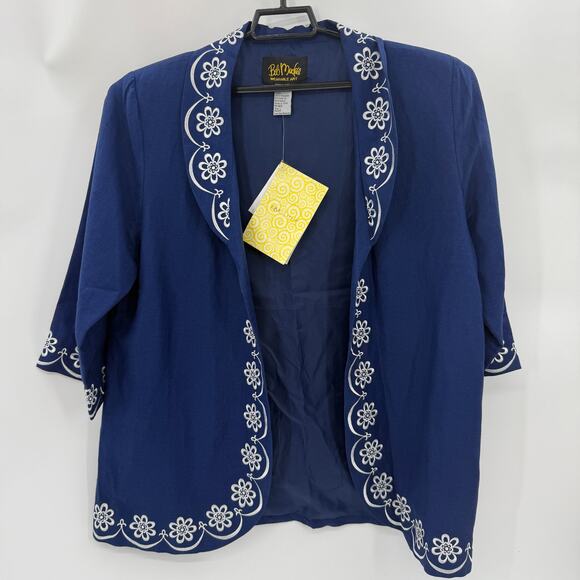 New BOB MACKIE Art to Wear Linen Blend Jacket Size L Embroidered 3/4 Sleeve - Picture 1 of 6